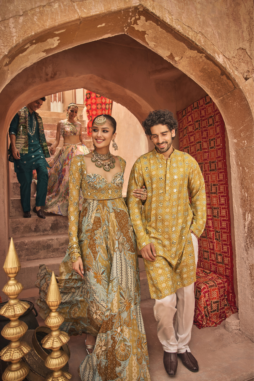Yellow Floral Anarkali with Embroidered Solid Dupatta Set