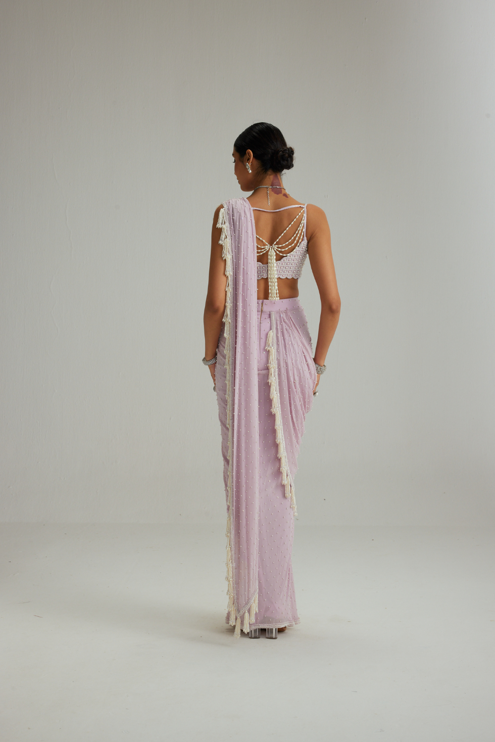 Lavender draped saree set