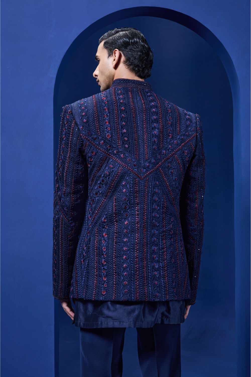 Navy Blue open bandhgala   with thread,sequins & pearl  work