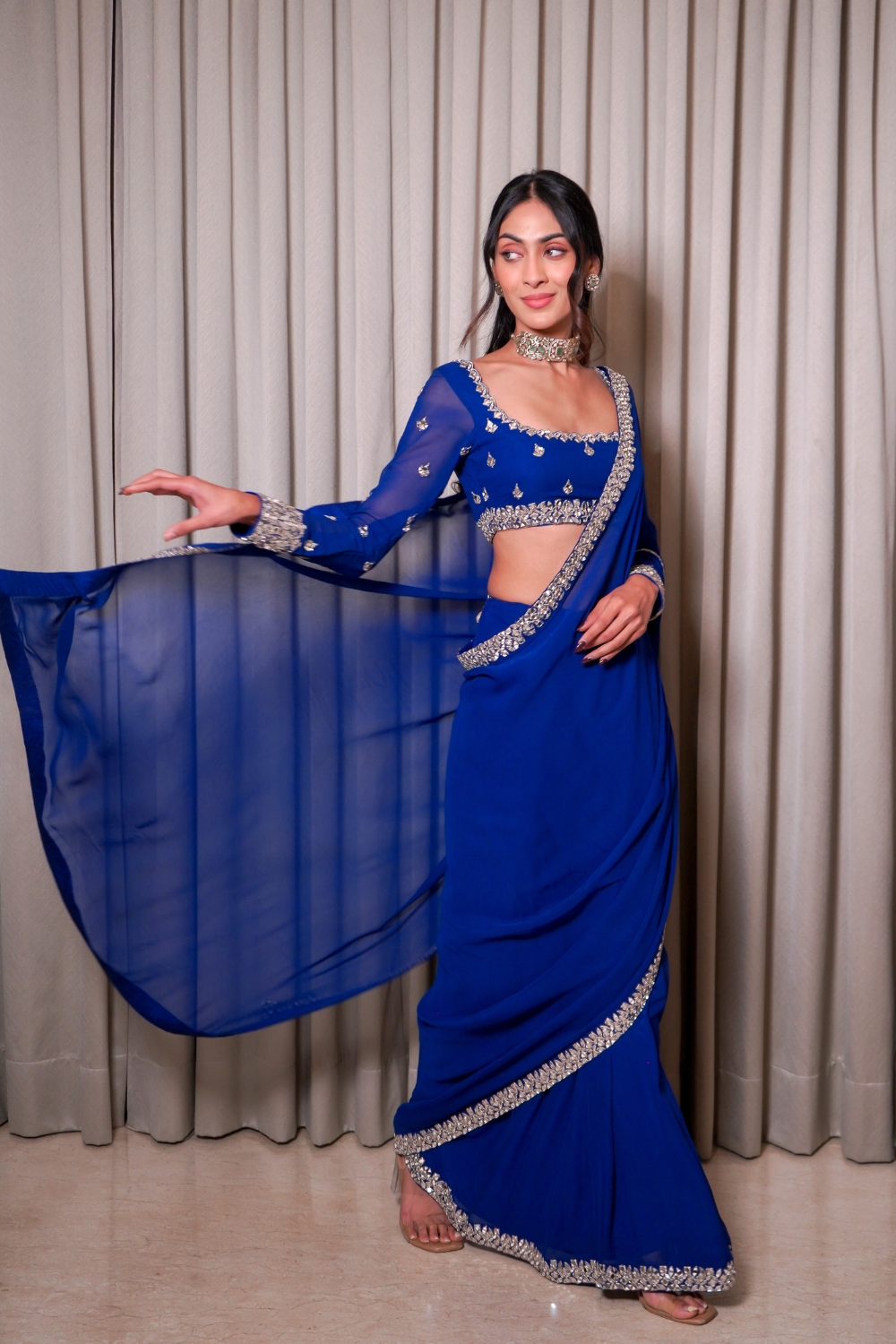 Elcetric Blue Saree Set