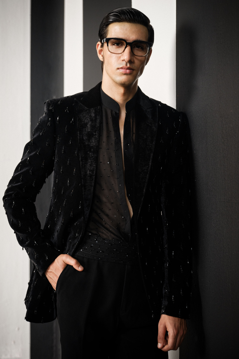 black tassels embellished velvet jacket