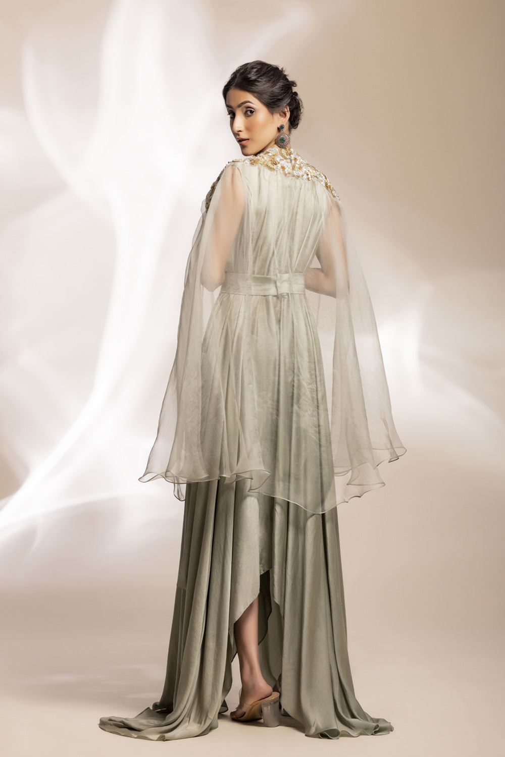 Drape dress with a cape
