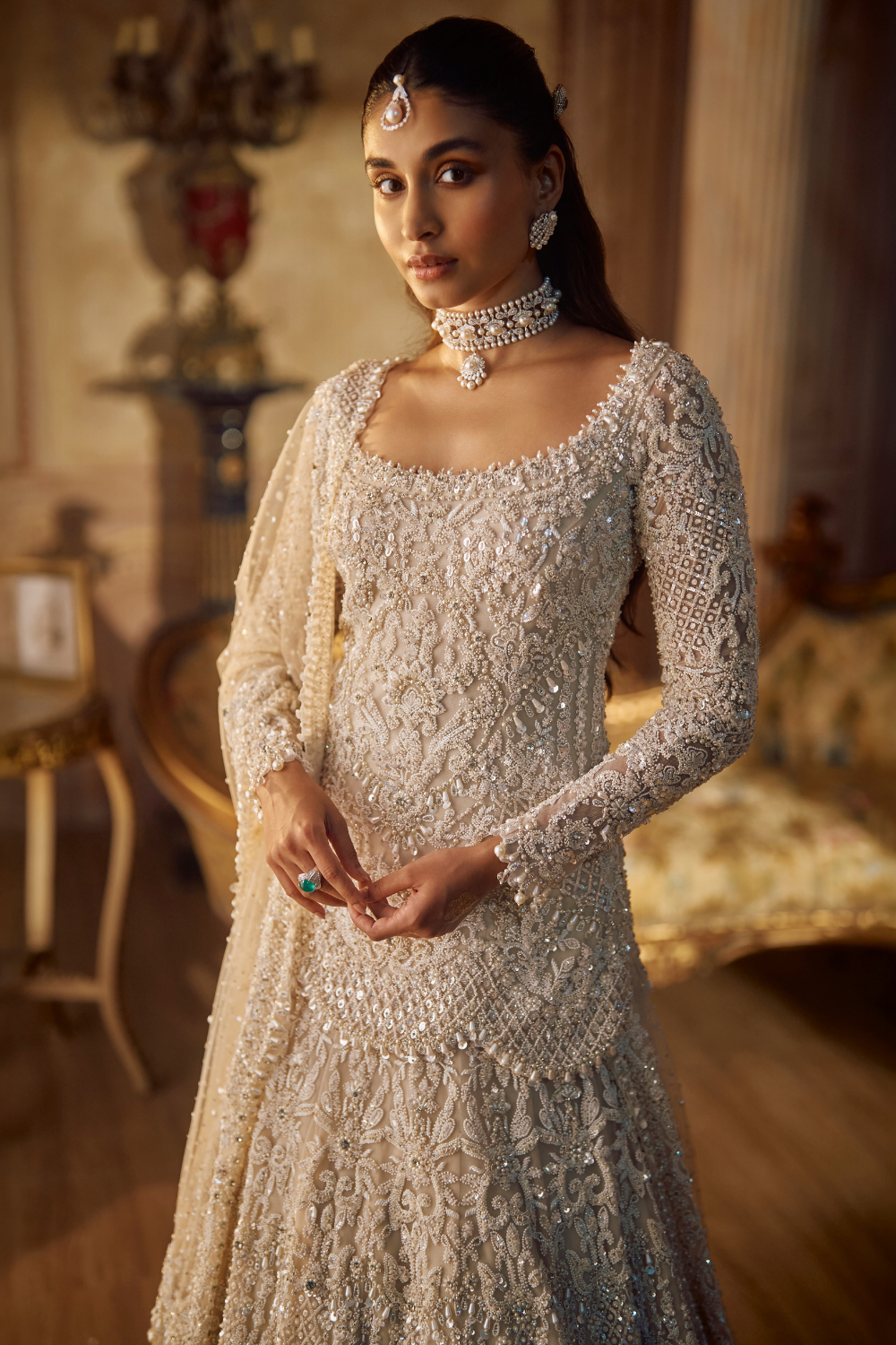 Vinatge Ivory Pearl Lehenga Set