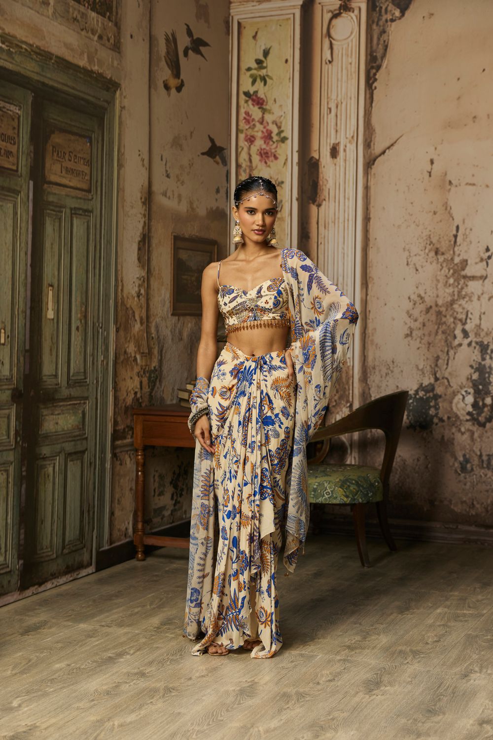 IVORY PRINTED AND HIGHLIGHTED SKIRT SET