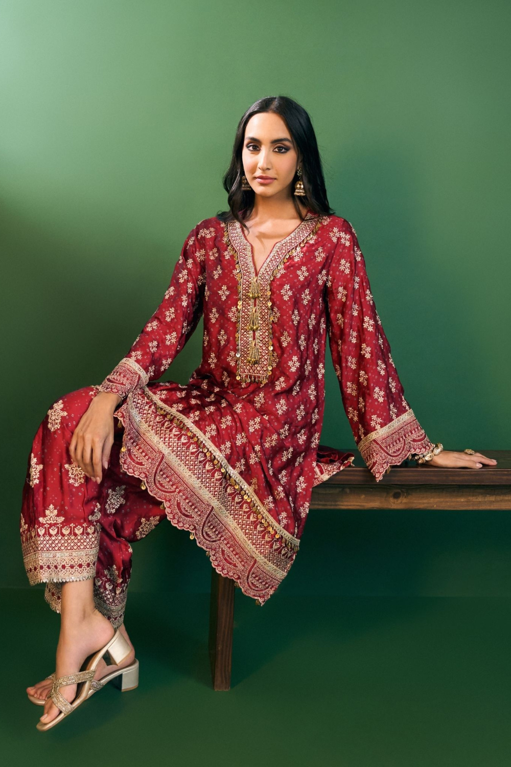 Elira Cupro Satin Red Kurta with Farshi Salwar