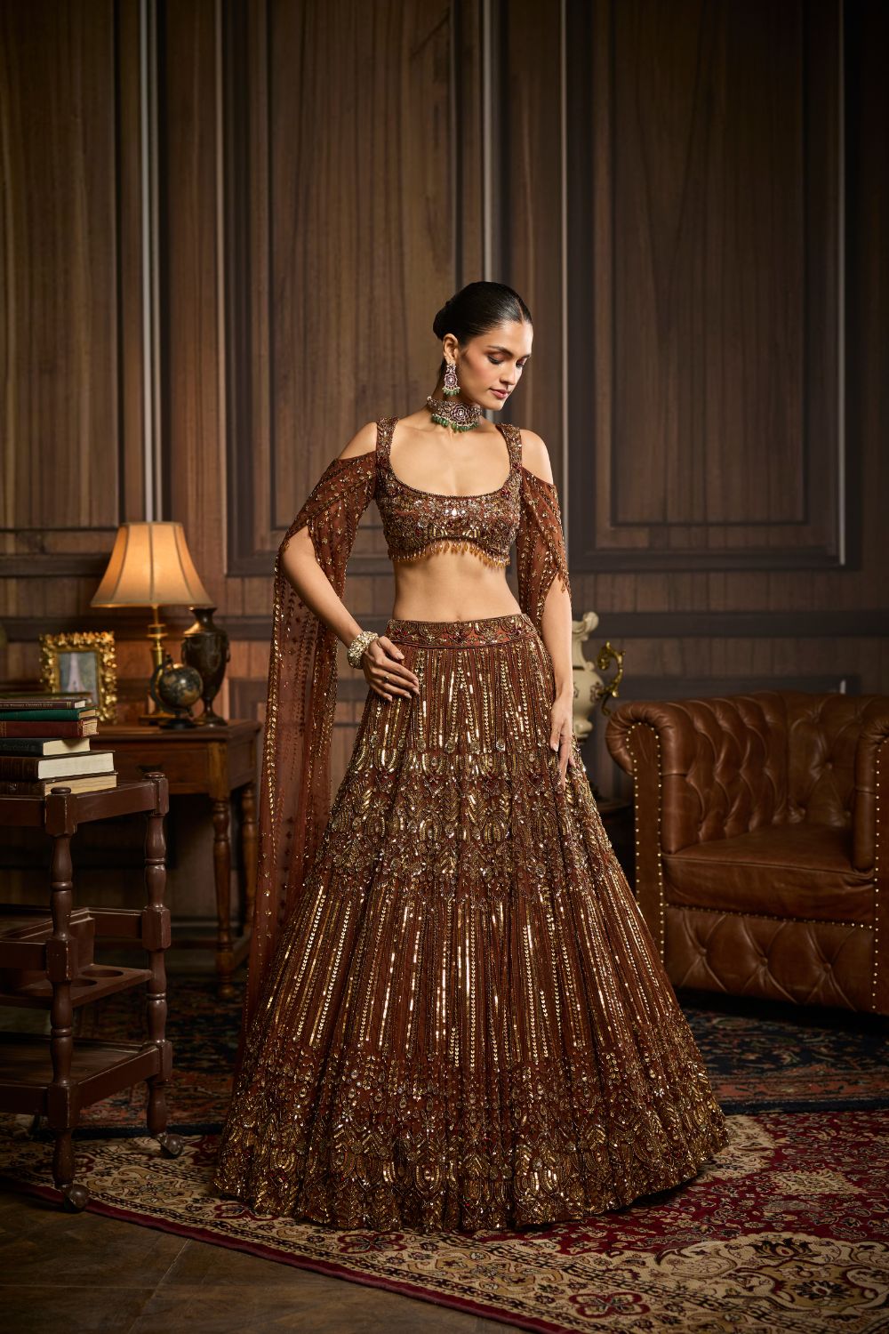 METALLIC GOLD EMBELLISHED  LEHENGA SET