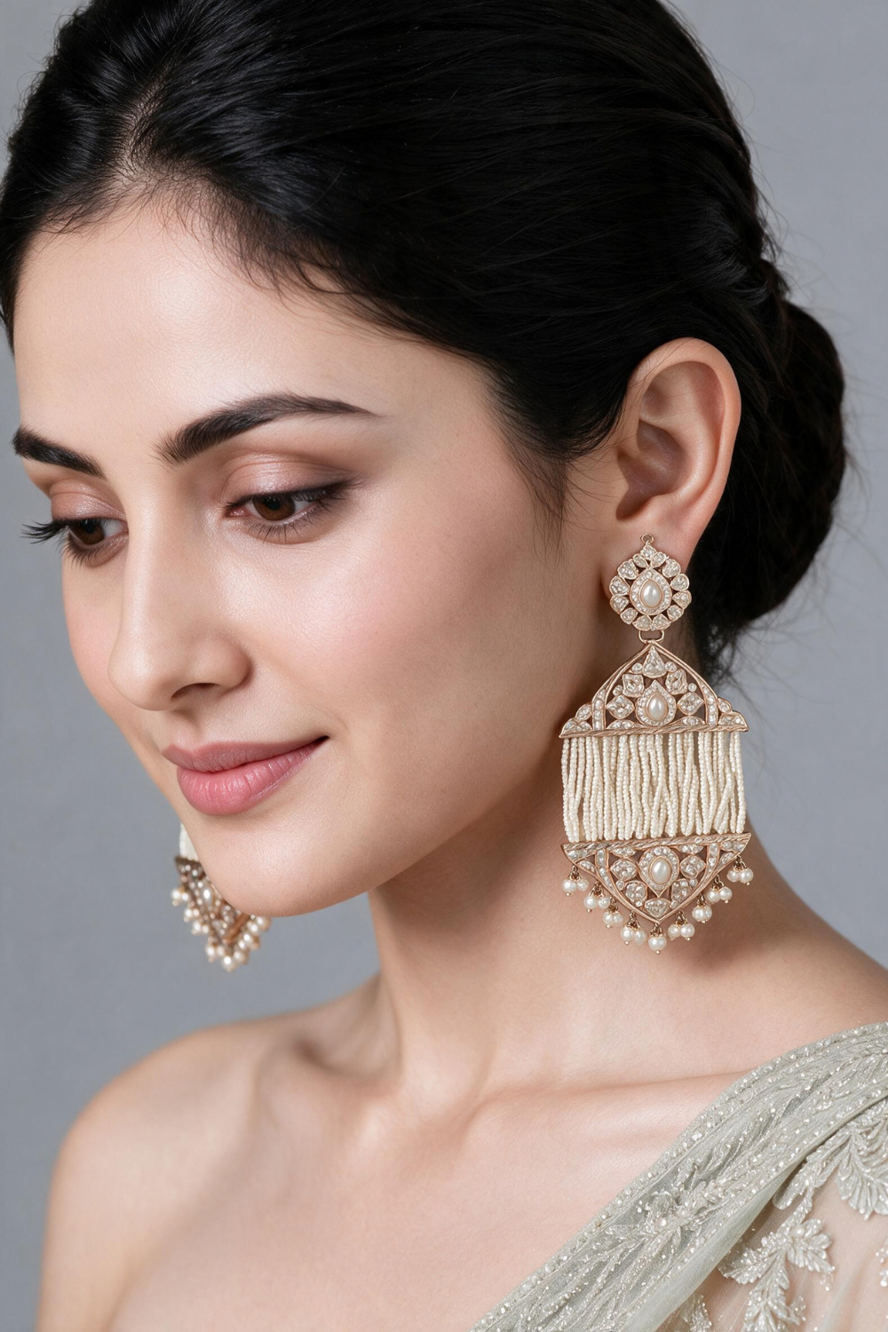 Jadau Pearl Tassel Statement Earrings