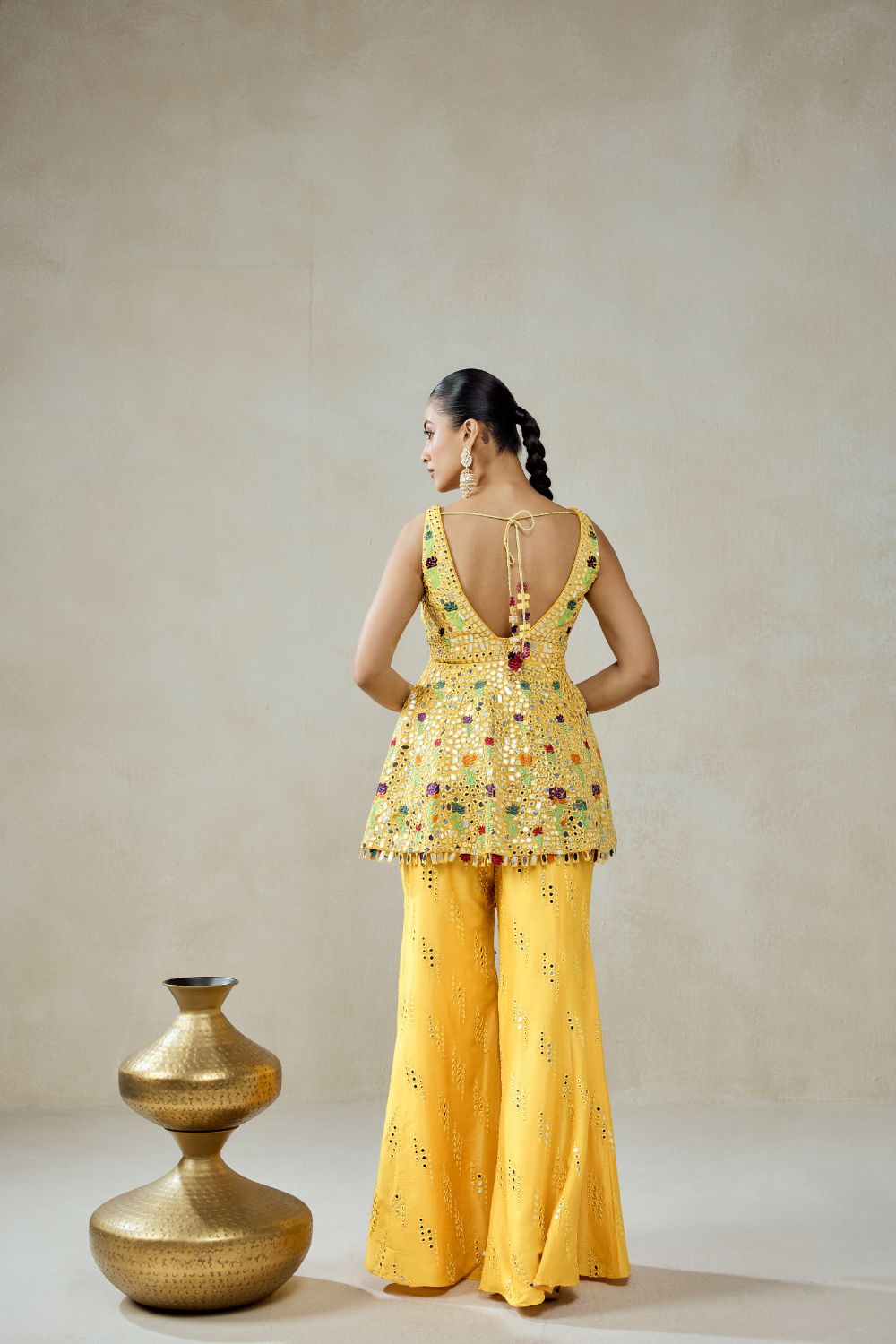 Yellow Sharara Trouser  Peplum Set