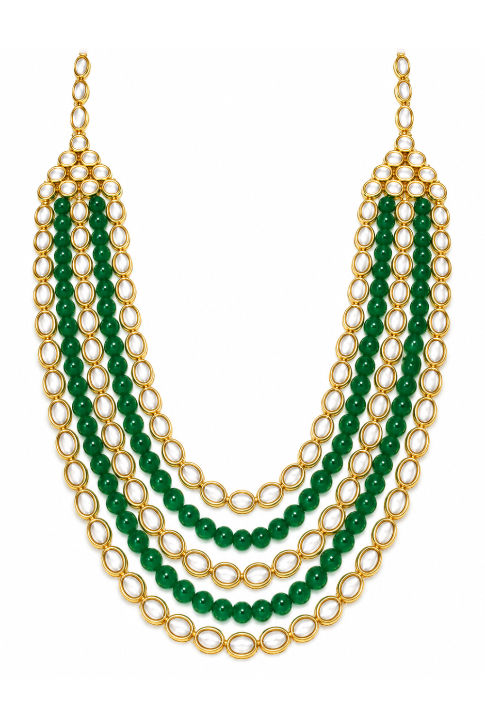 Green Beaded Kundan Layered Mala
