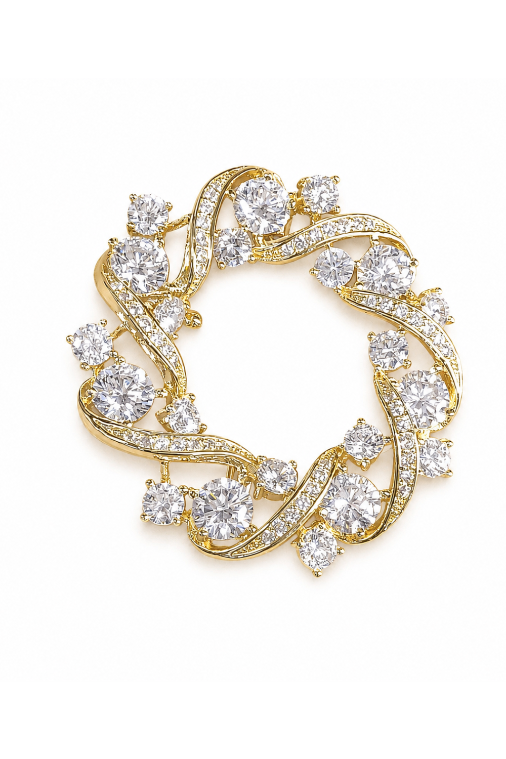 Circular Swirl Zircon Brooch