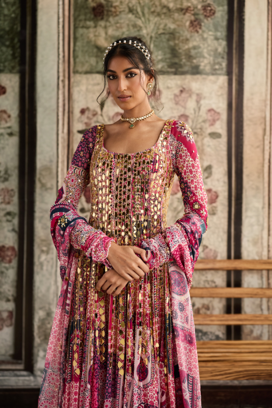FUSCHIA PRINT AND HIGHLIGHTED ANARKALI SET