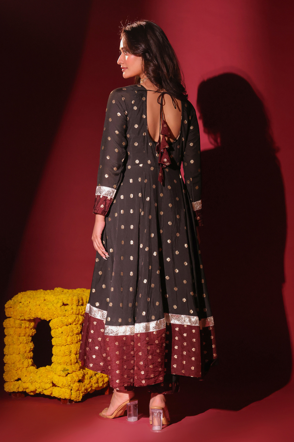 Black Maroon Anarkali Set