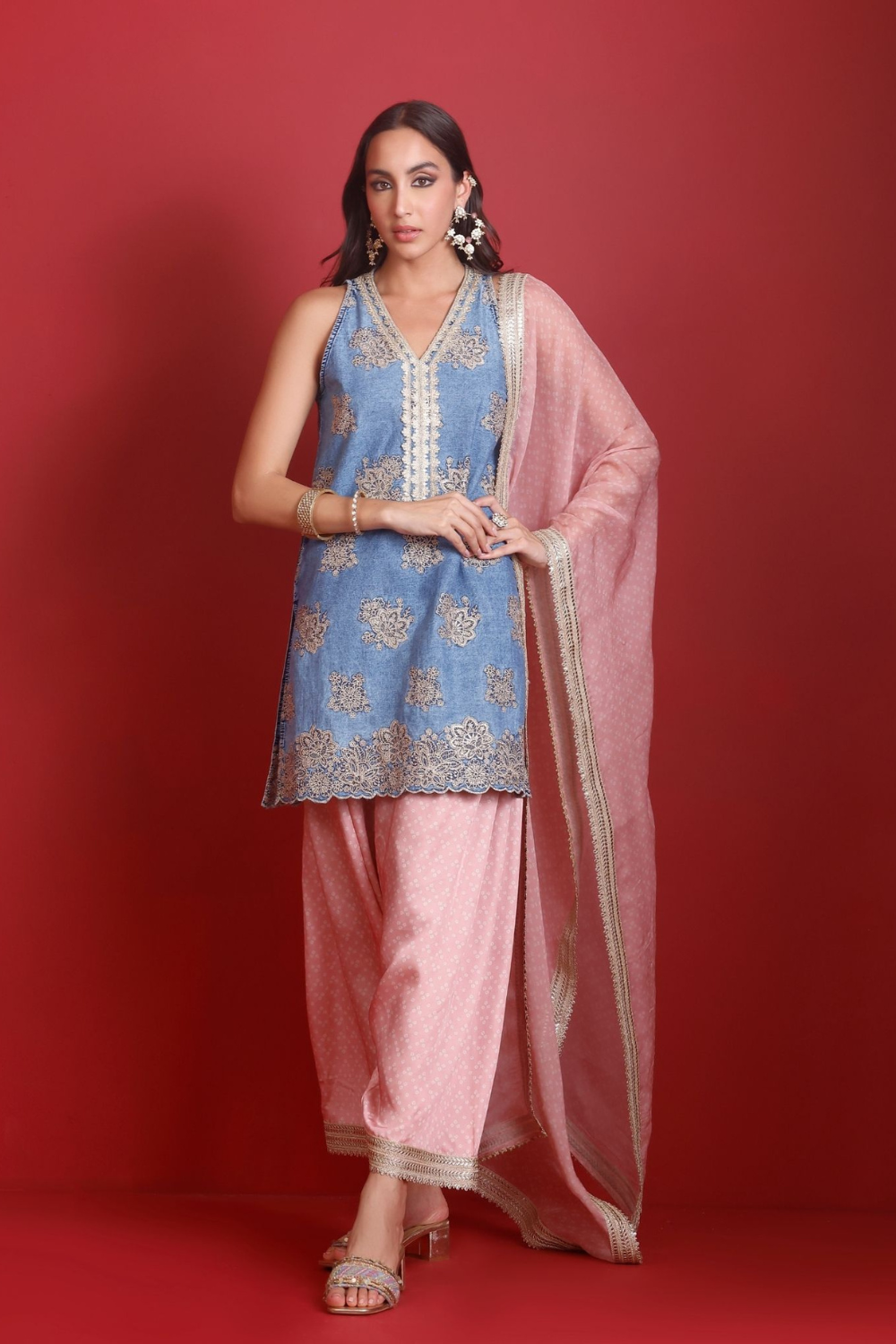 Nira Cupro Denim Kurta Set
