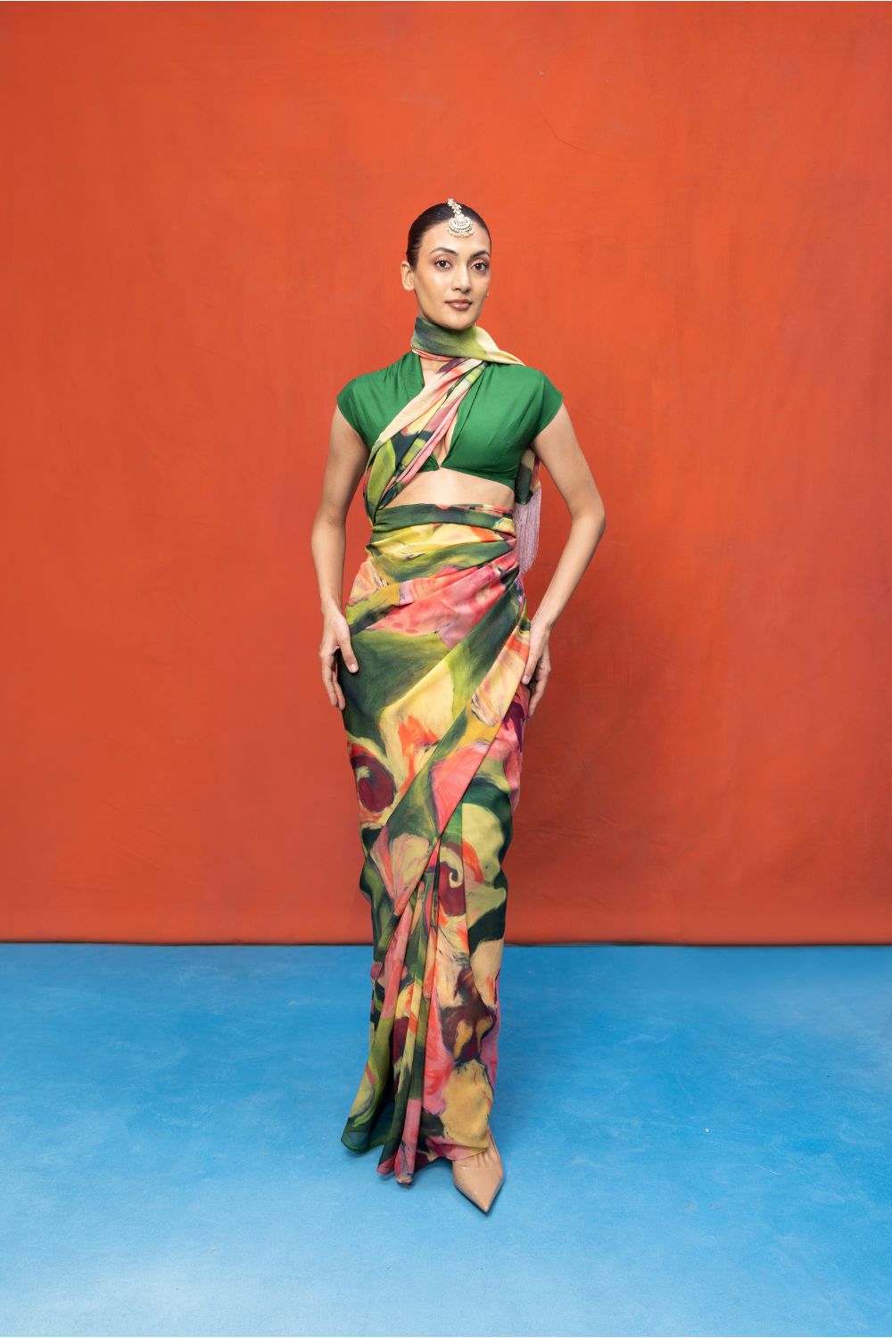 Multicolour Chiffon Digital Print Saree