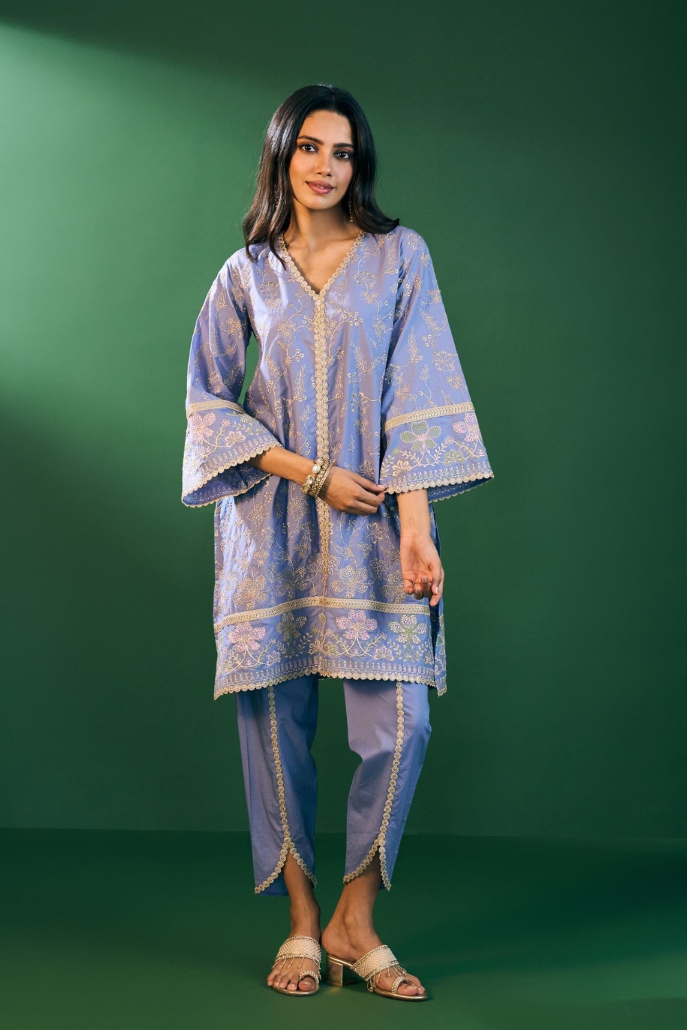 Rina Cotton Steel Blue Kurta with Steel Blue Dhoti Pant Set