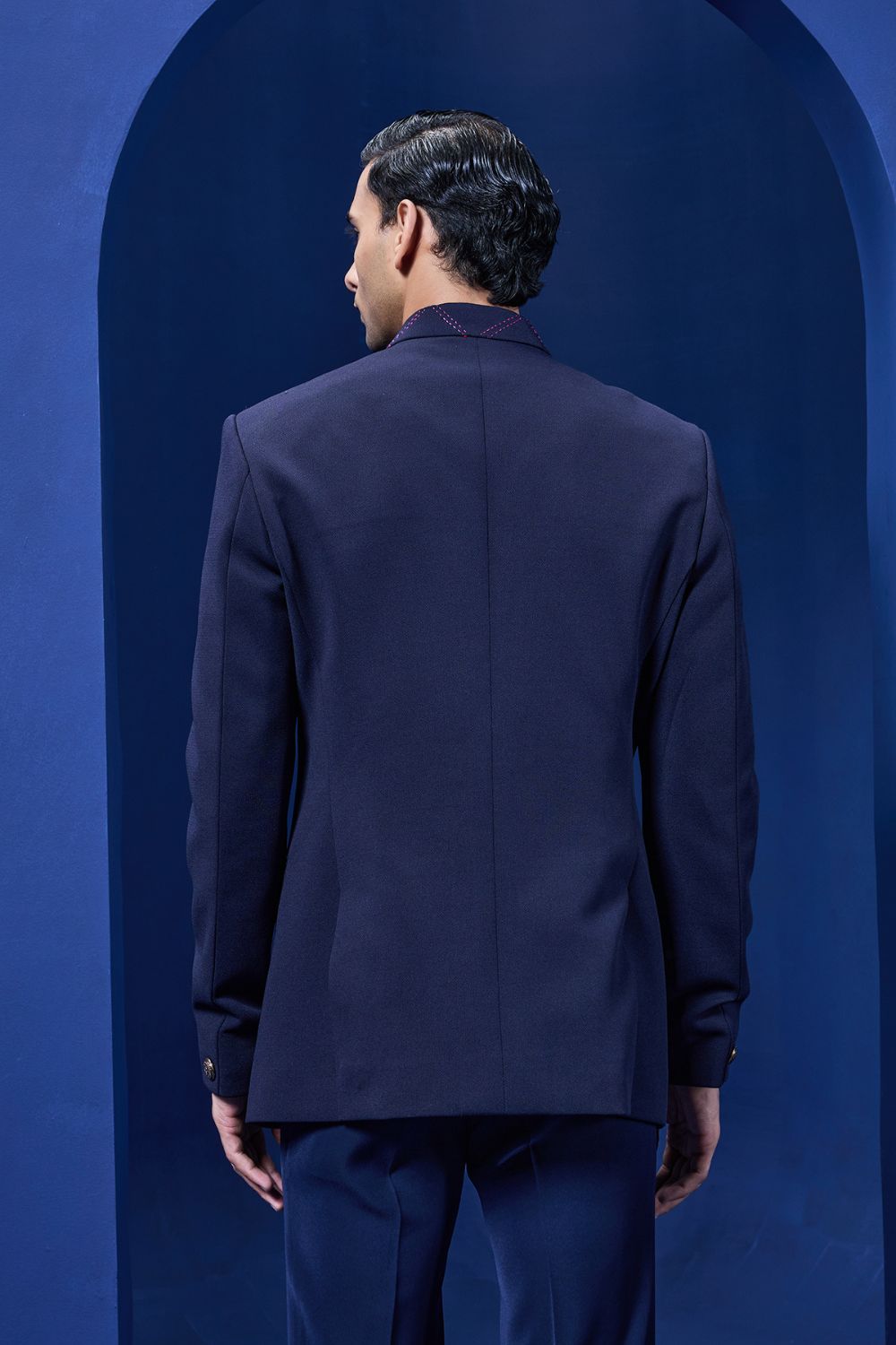 Navy Blue bandhgala detailing with golden button with side pintuck