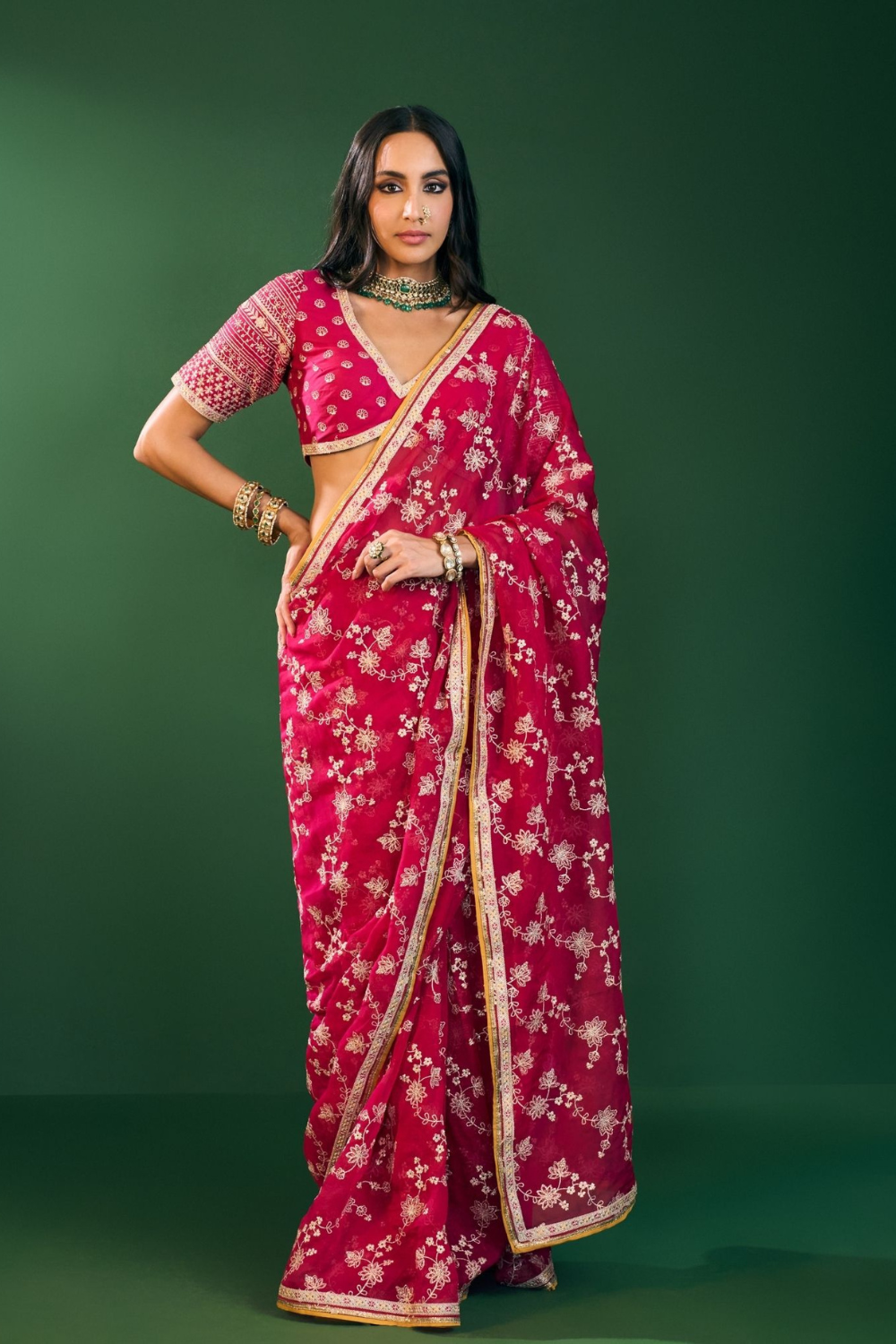 Kavya Organza Fuschia Saree