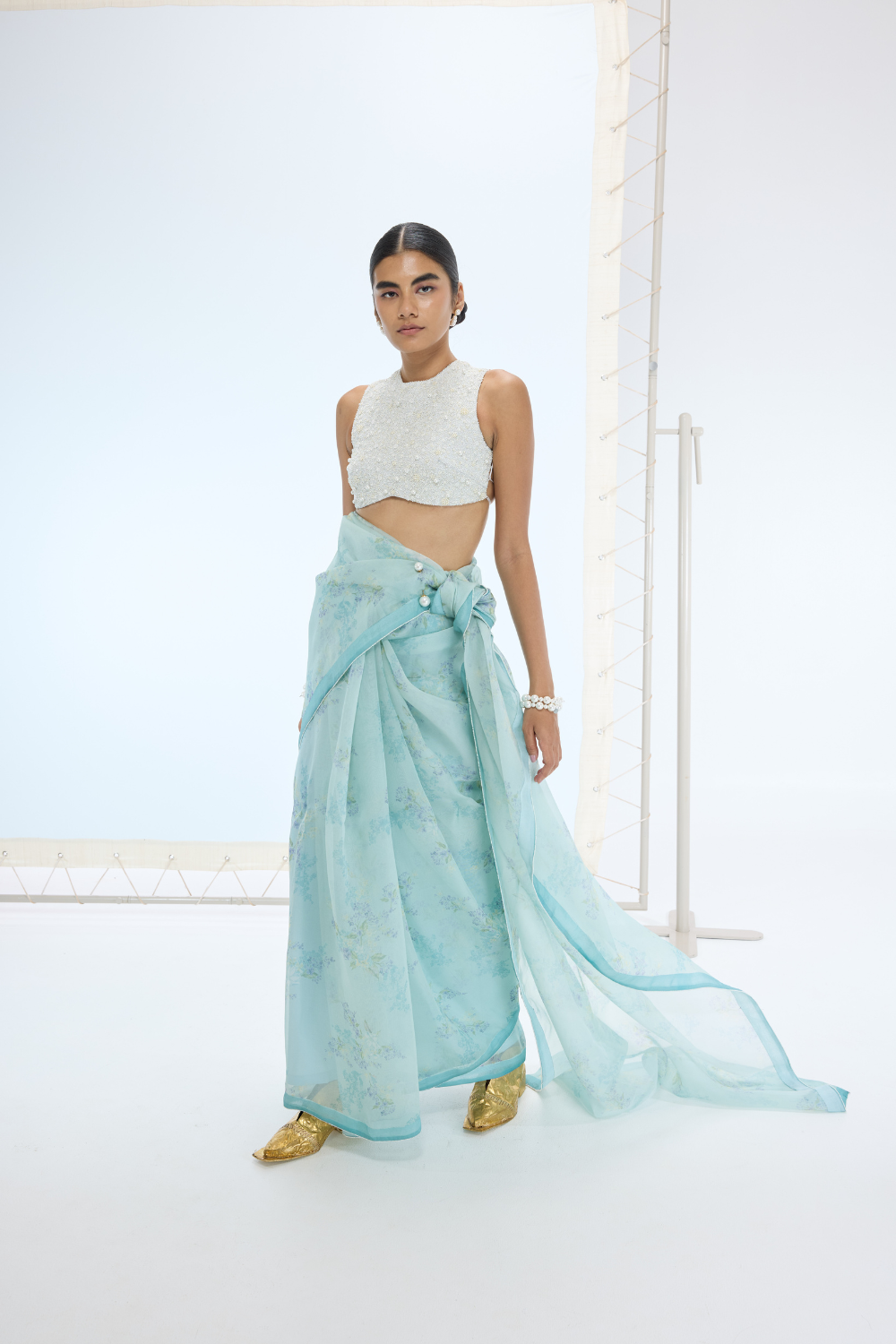 The Luna Saree in Aqua Green