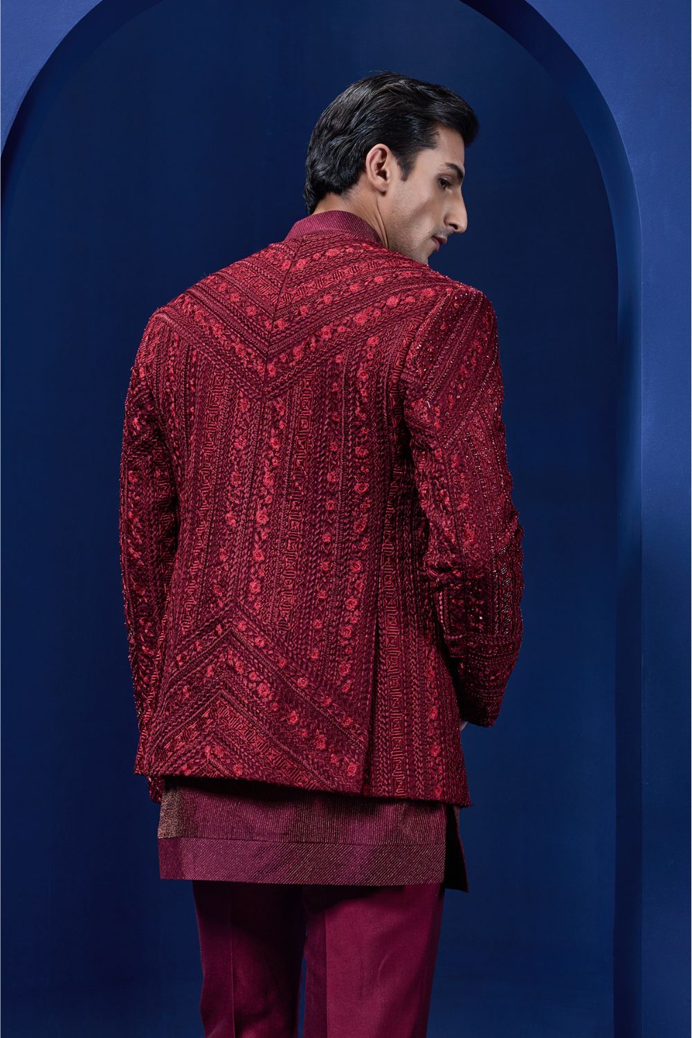 Wine open bandhgala   with thread , sequins & pearl  work
