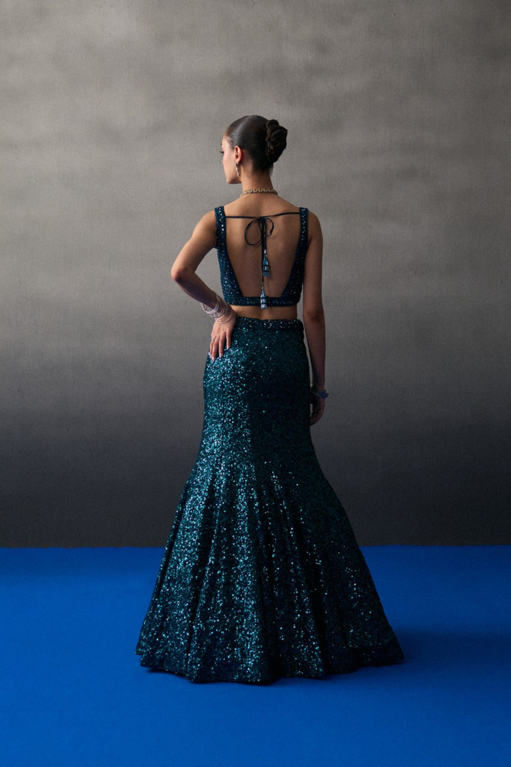 Emerald Green Satin Skirt Set