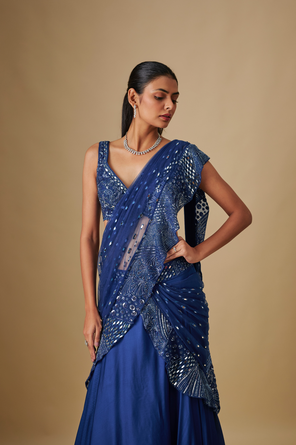 Oceana- E.B Drape saree with zentangle blouse