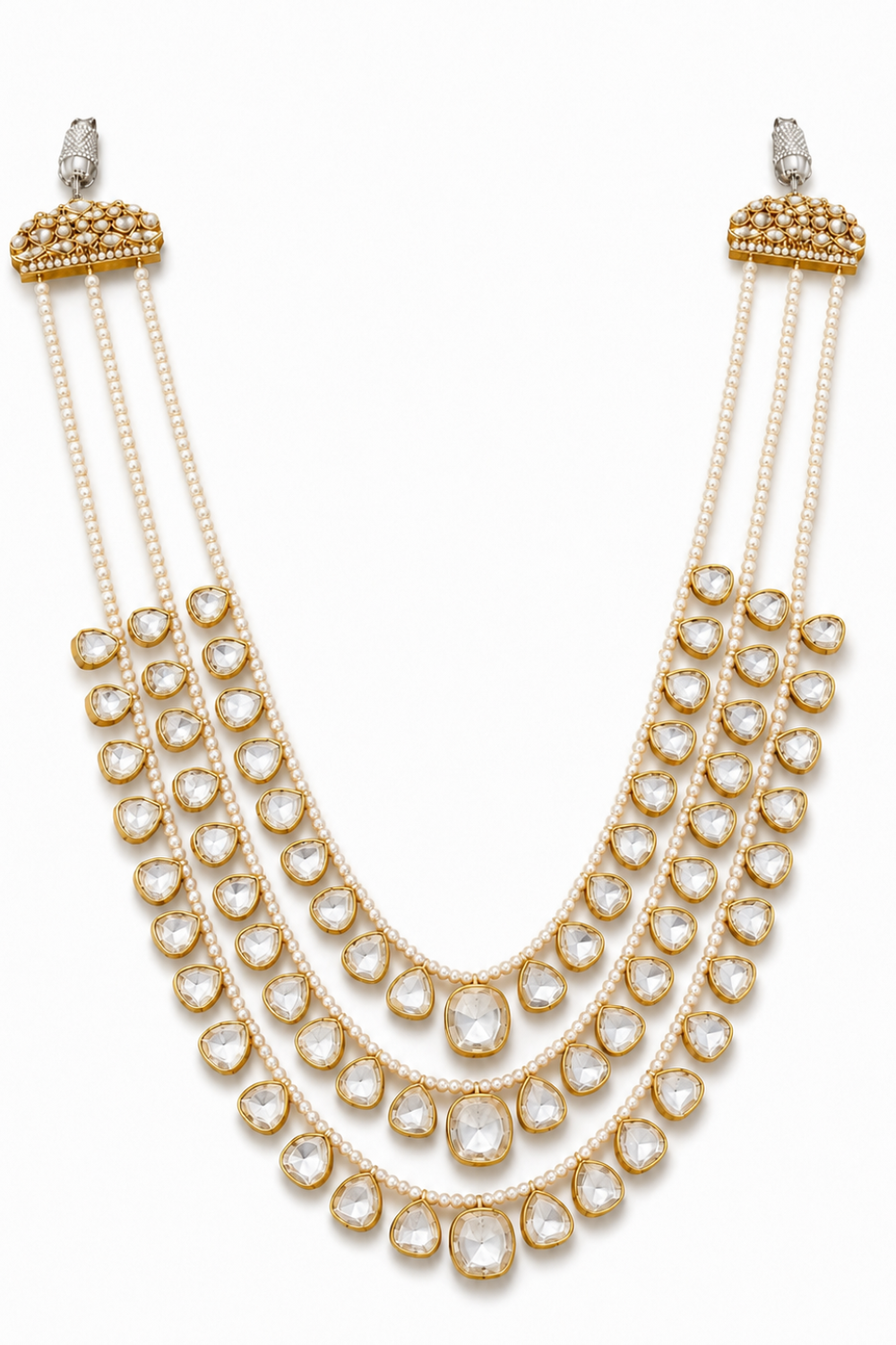 Three-Layered Pearl Kundan Mala