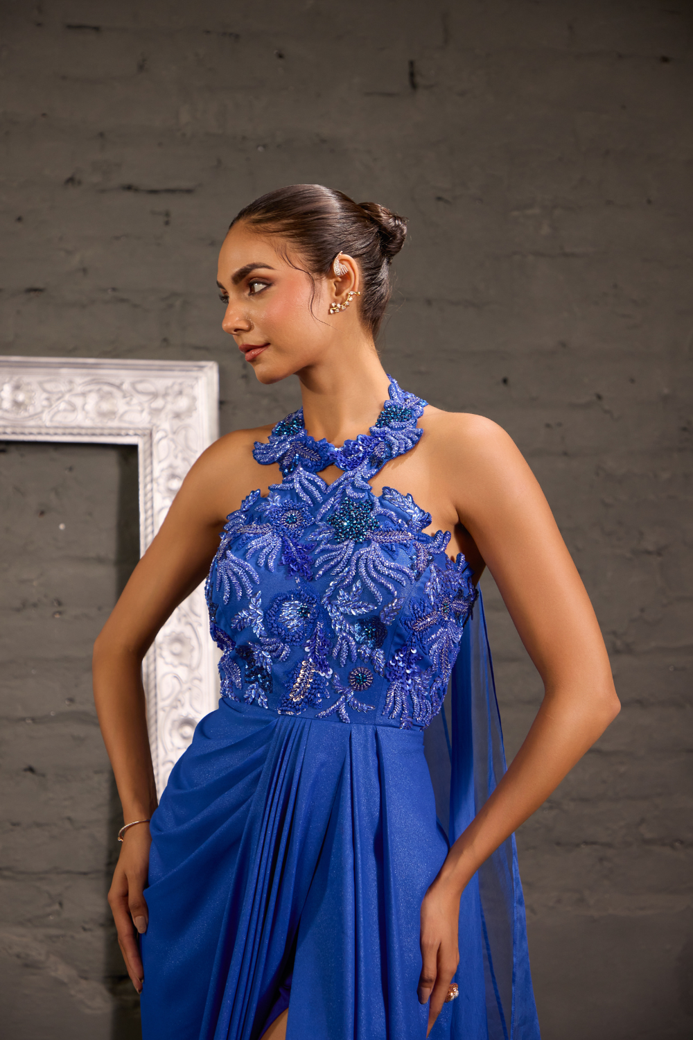 Cutwork Halterneck Drape Gown