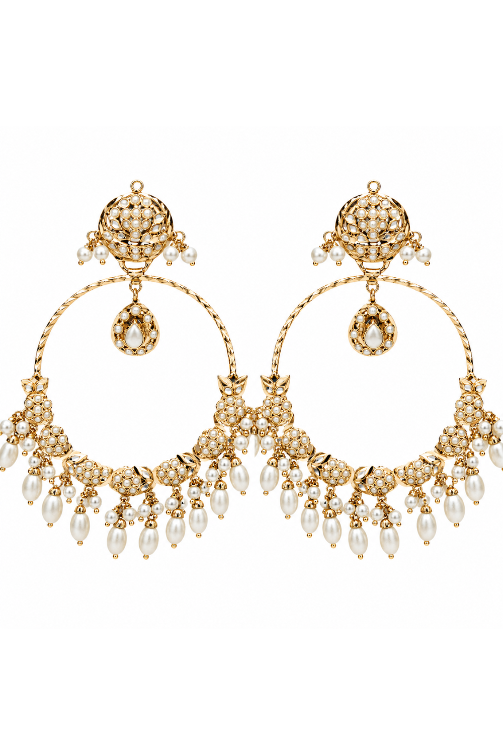 Jadau Pearl Embellished Oversized Hoop Earrings