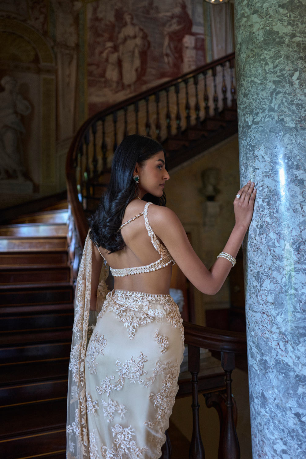 Nude Thread Work Saree