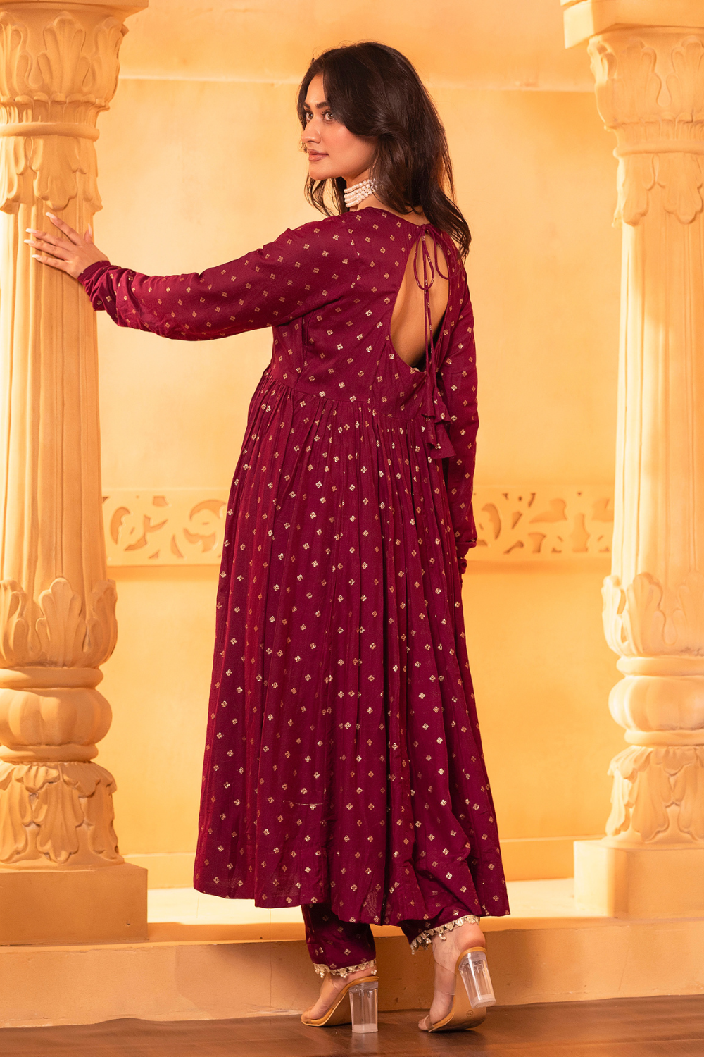 Wine Anarkali Set