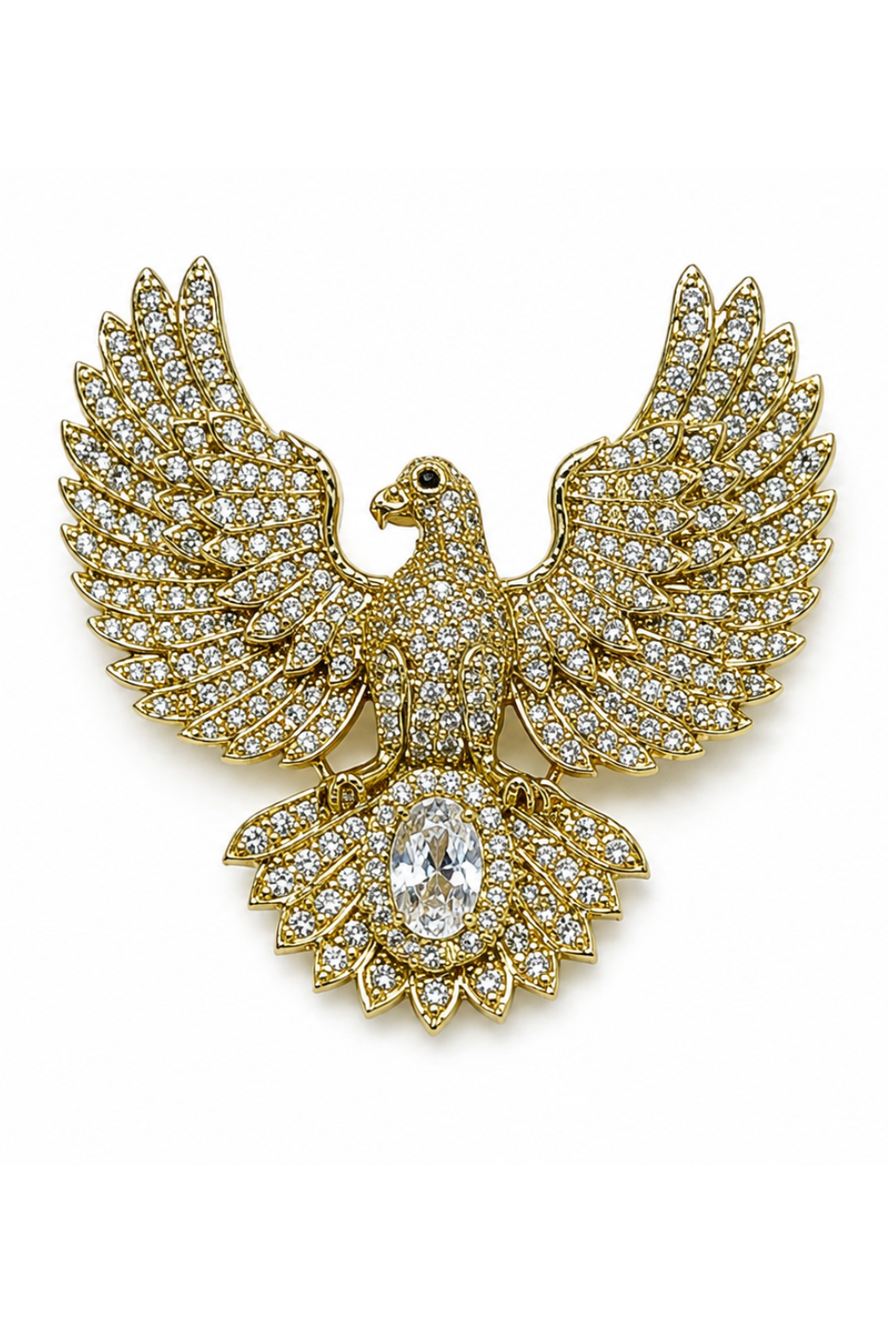 Gold Plated Zircon Bird Motif Brooch