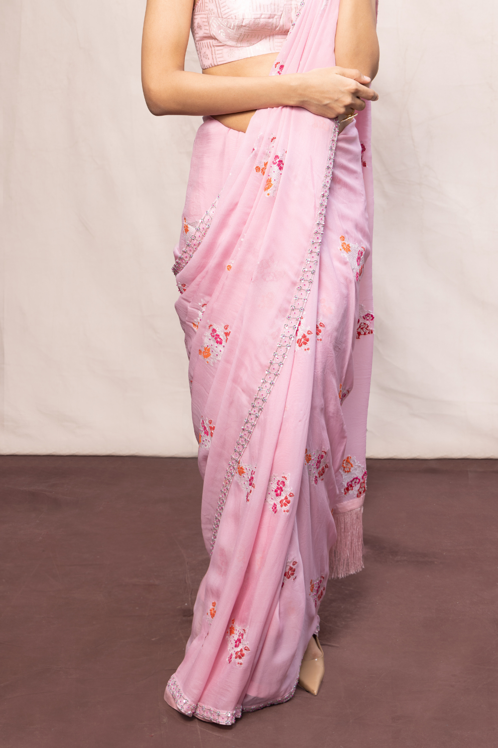 Handwoven Pink Chiffon Banarasi Saree