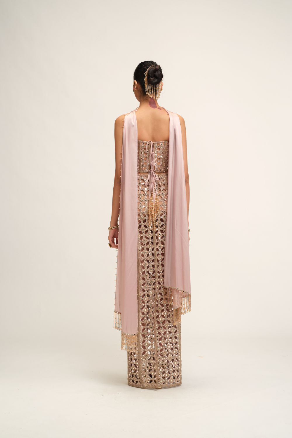 Ash Pink Cutwork Pencil Skirt Set
