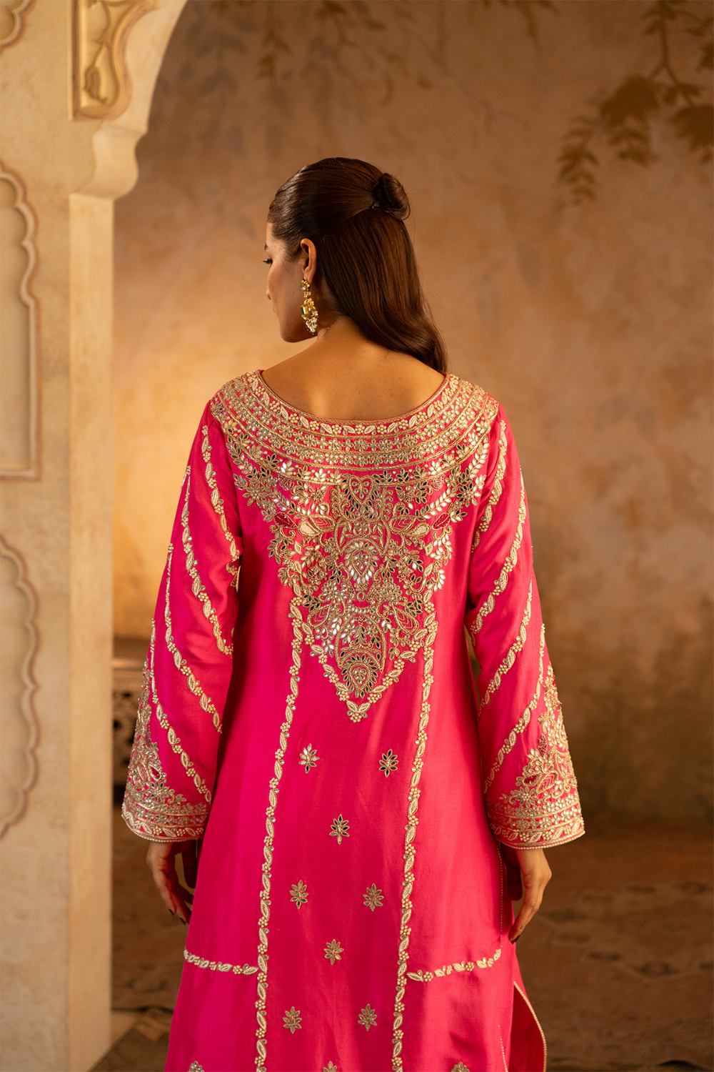 Fuchsia Pink Silk Suit Set