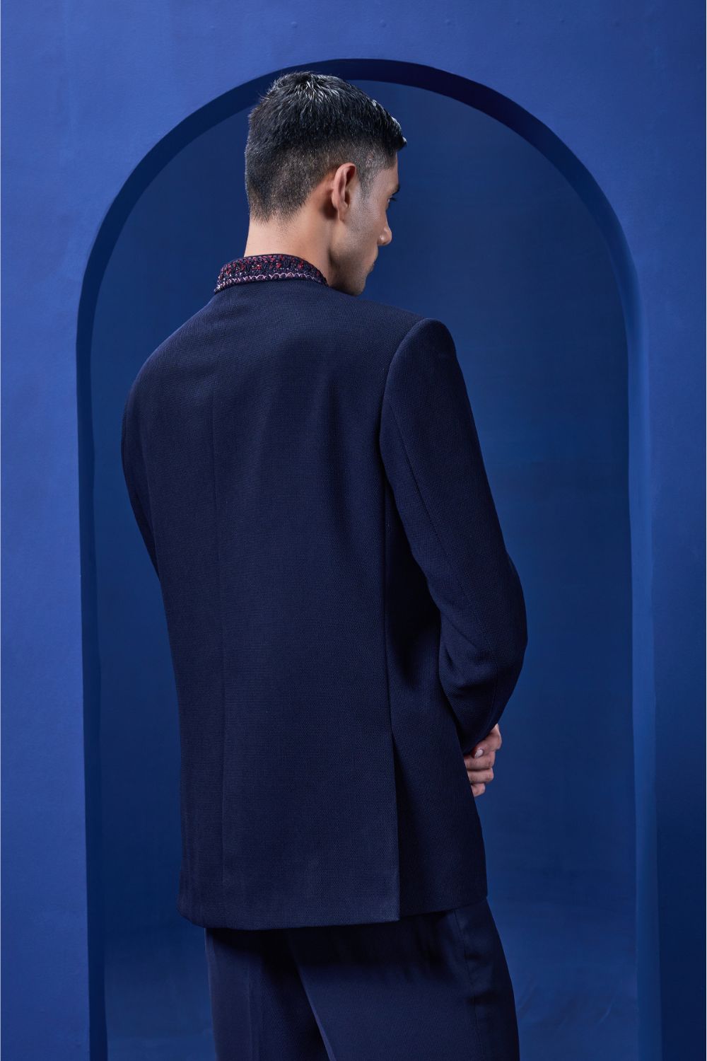 Navy blue bandhgala detailing with golden button, sequins , cutdana and thread work