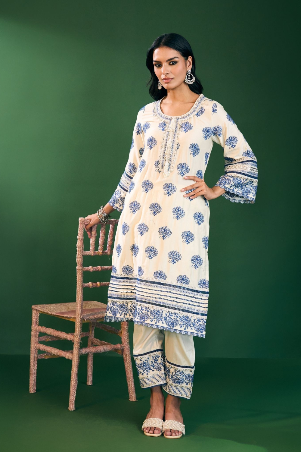 Reha Pima Satin Off White Kurta Set