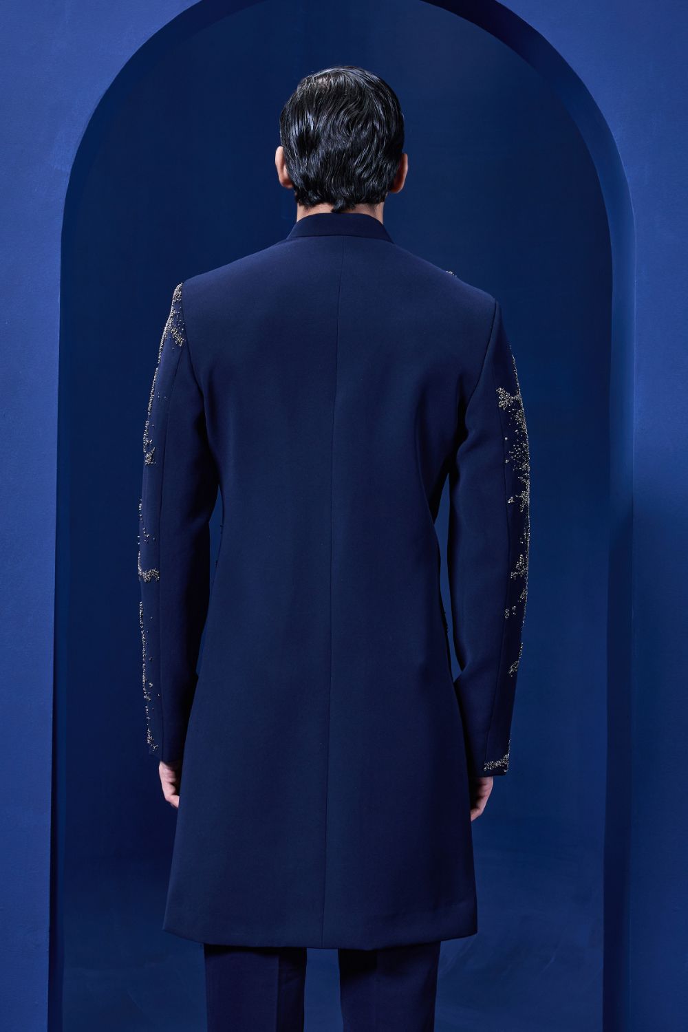 Navy blue Indo Western highlighted with sequins,pearl and cutdana