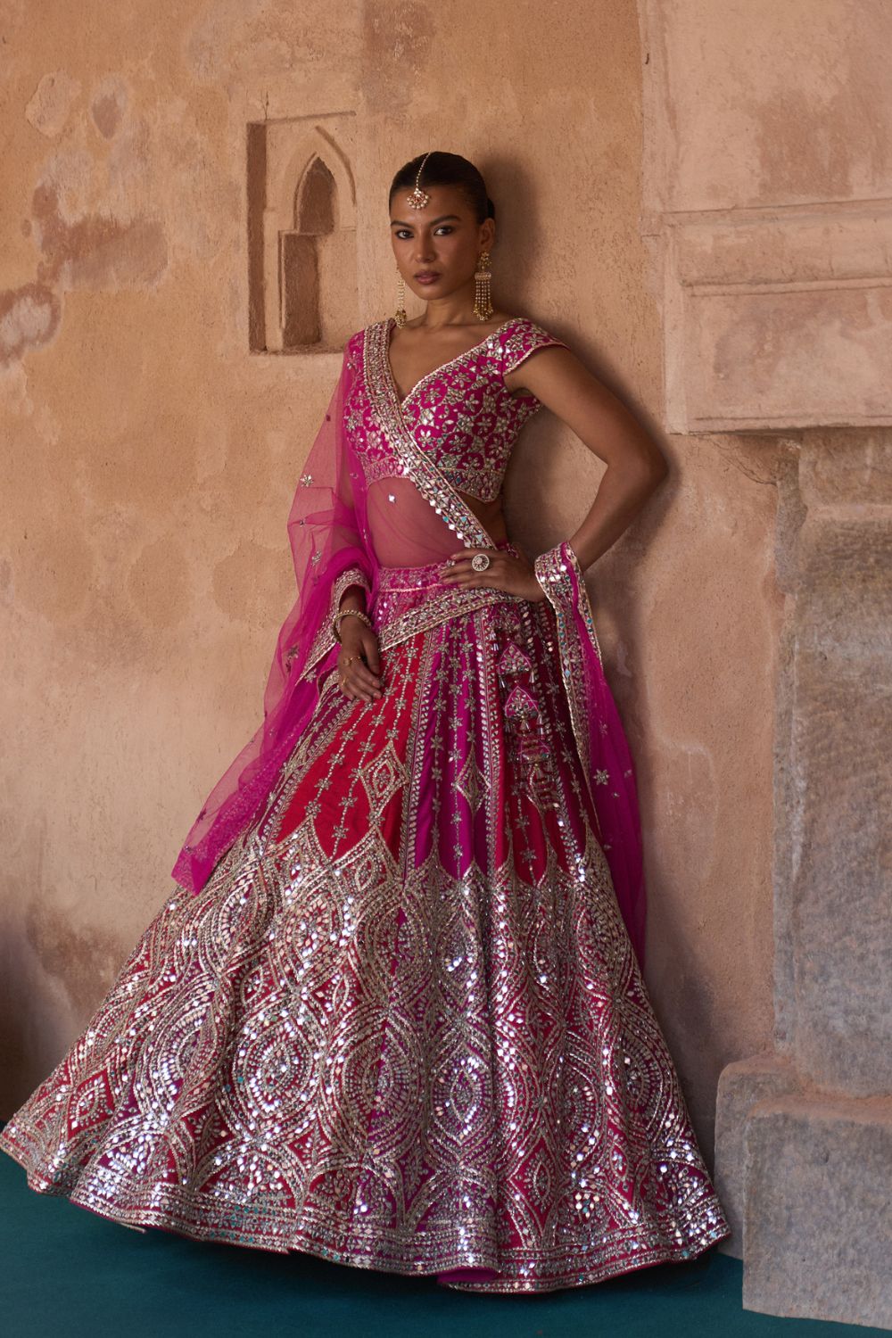 AGNI — Multicolored Raw Silk Lehenga Set