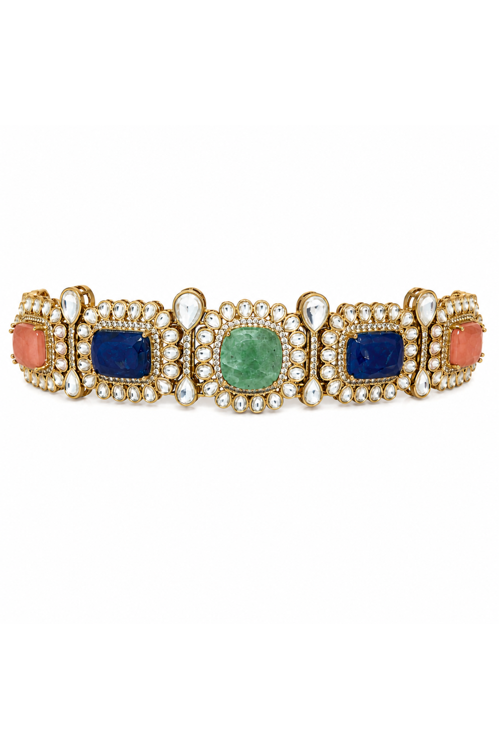 Multicolour Semi-Precious Stone Kundan Choker Set