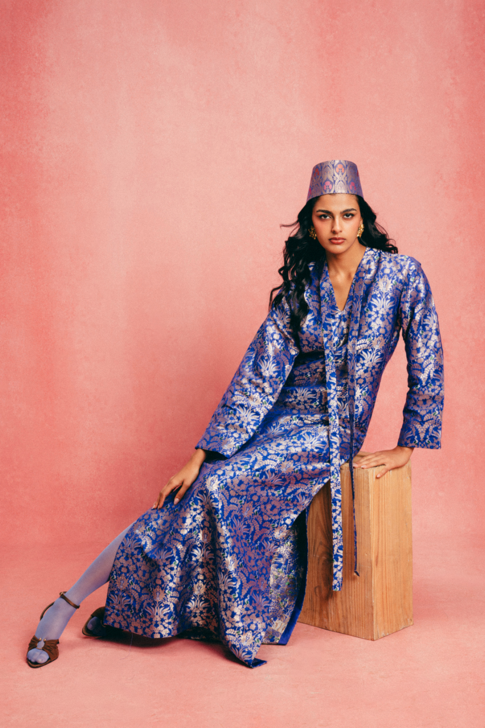 Handwoven Royal Blue Banarasi Kaftan