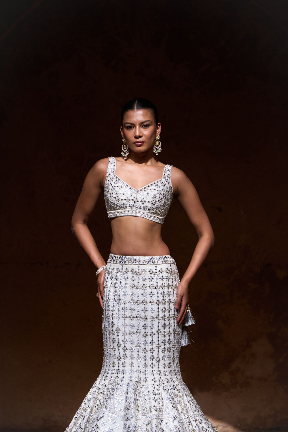 NIRMAL — Ivory Raw Silk Lehenga Set