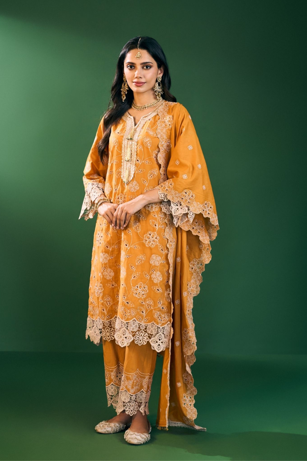 Arisha Supima Cotton Mustard Kurta Set