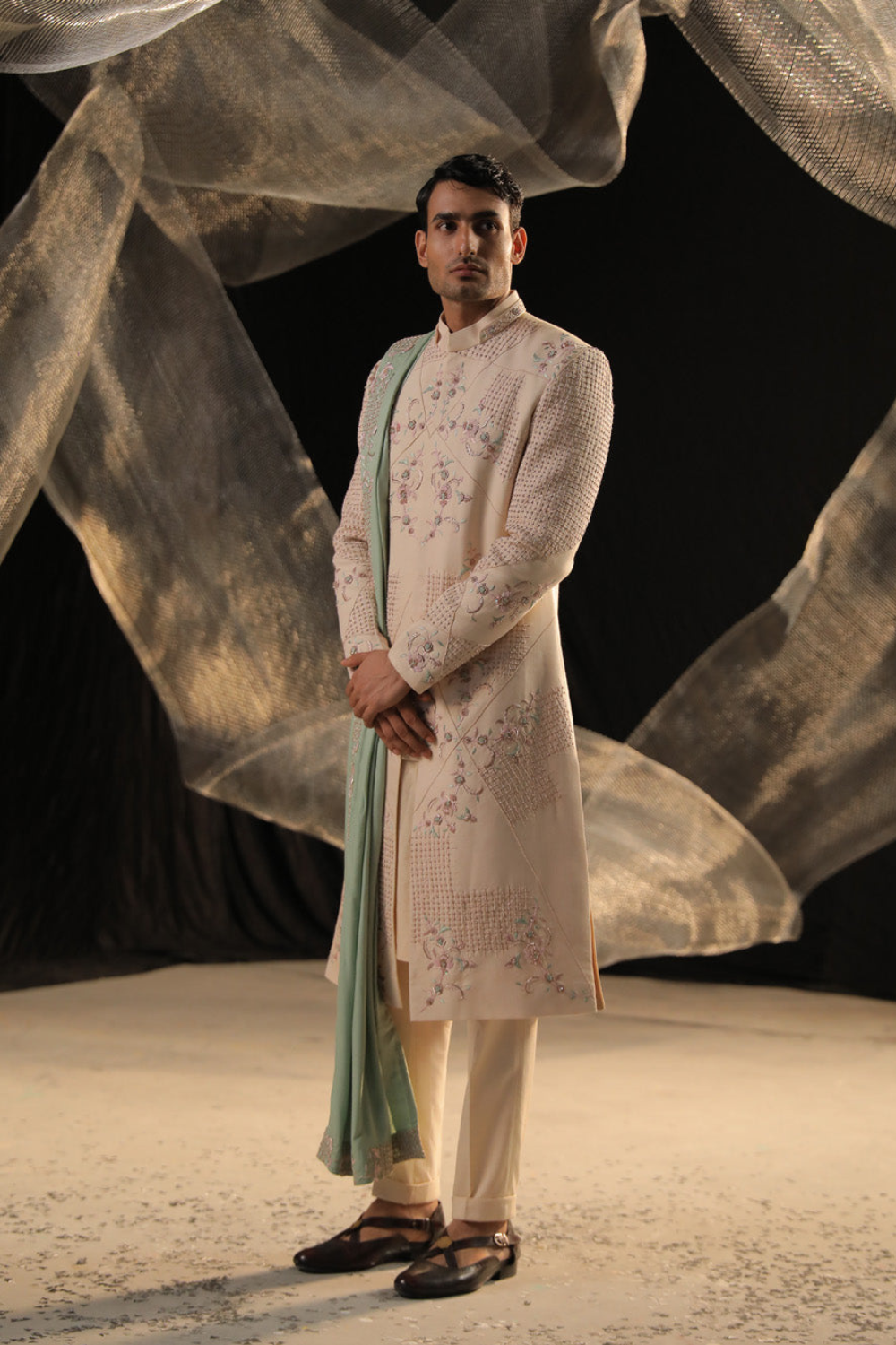 Zardozi Work Sherwani With Hand Embroidered Work