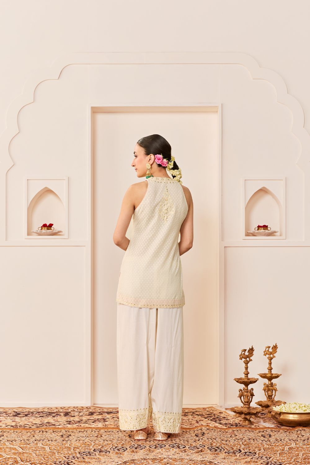 ANAISHA -DAISY IVORY SHORT KURTA WITH FARSHI SALWAR AND DUPATTA