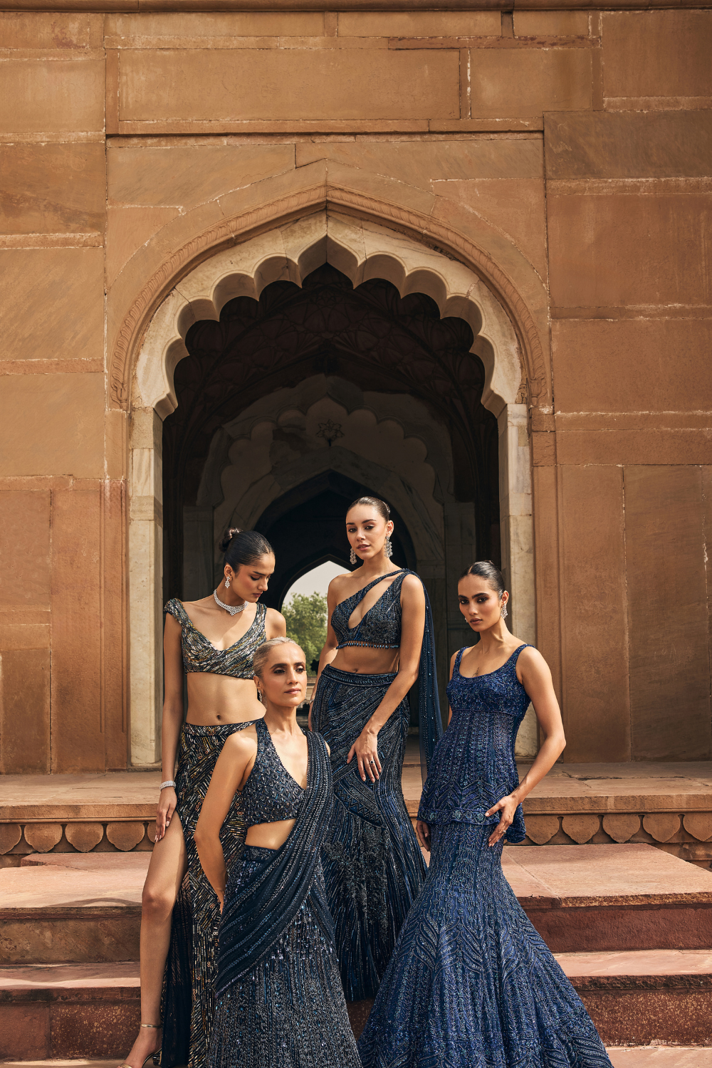 Midnight Blue Embellished Saree Set