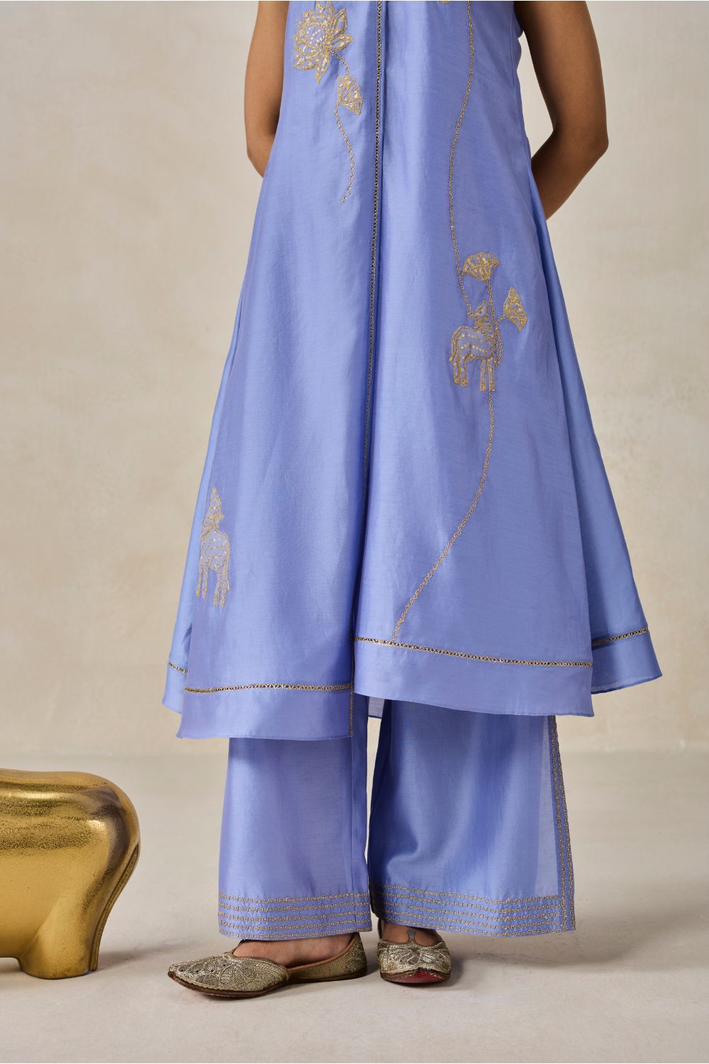 Chanderi Applique work Kurta With Pant Set