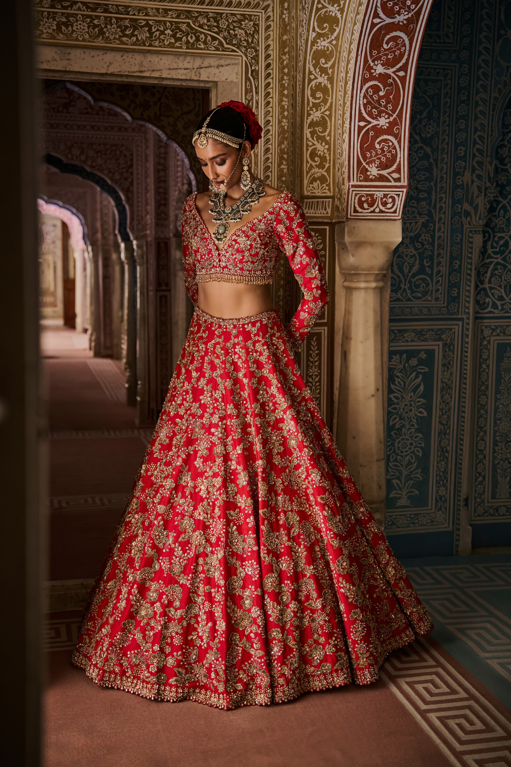 Red Crystal Lehenga Set