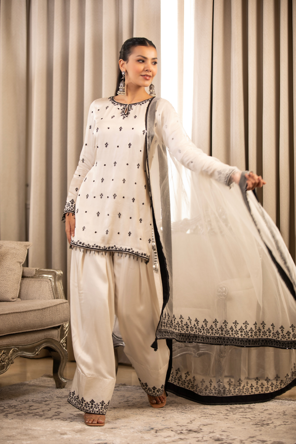 Black On White Kurta Set