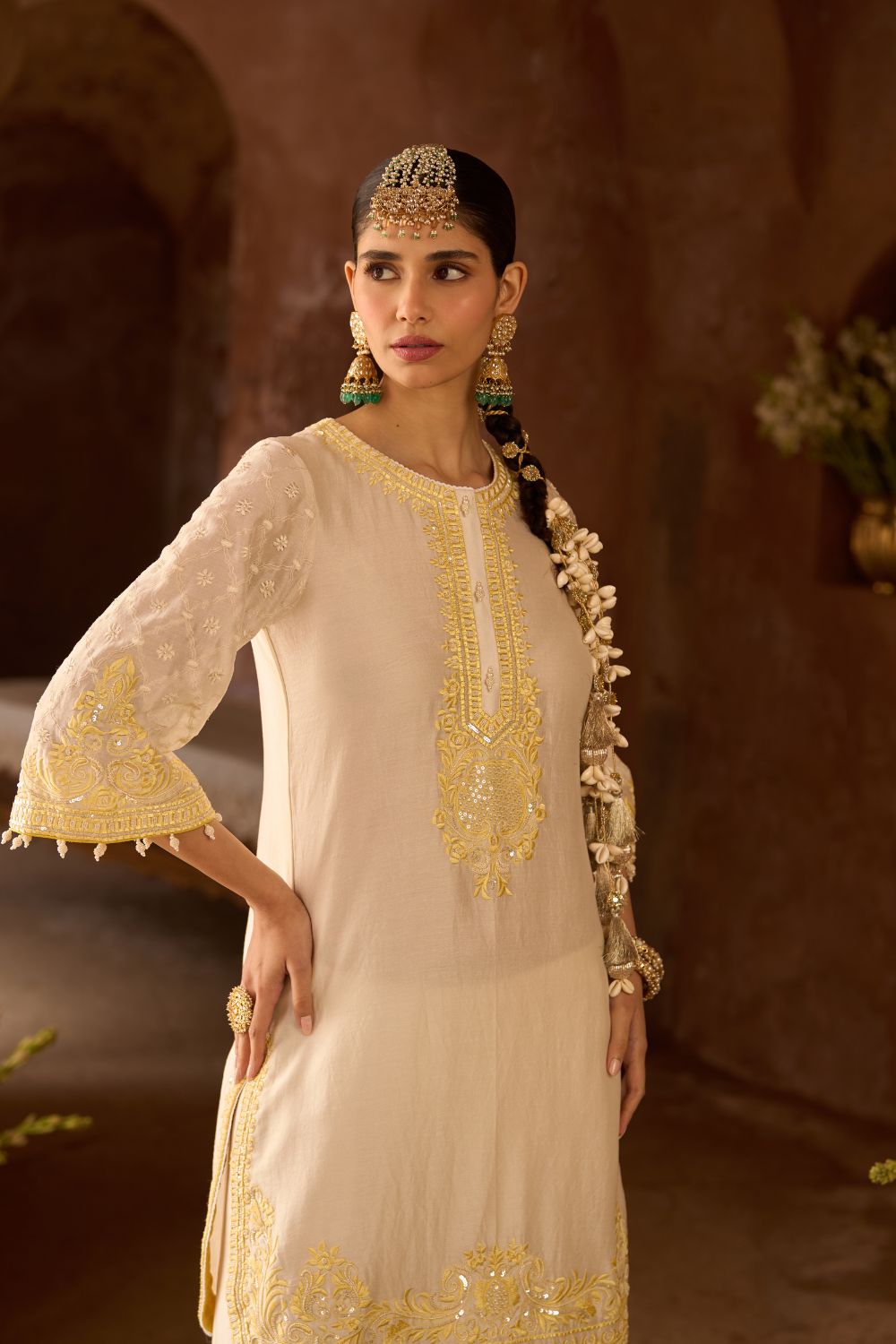RUHI - DAISY IVORY WITH LEMON YELLOW SHORT KURTA AND DHOTI