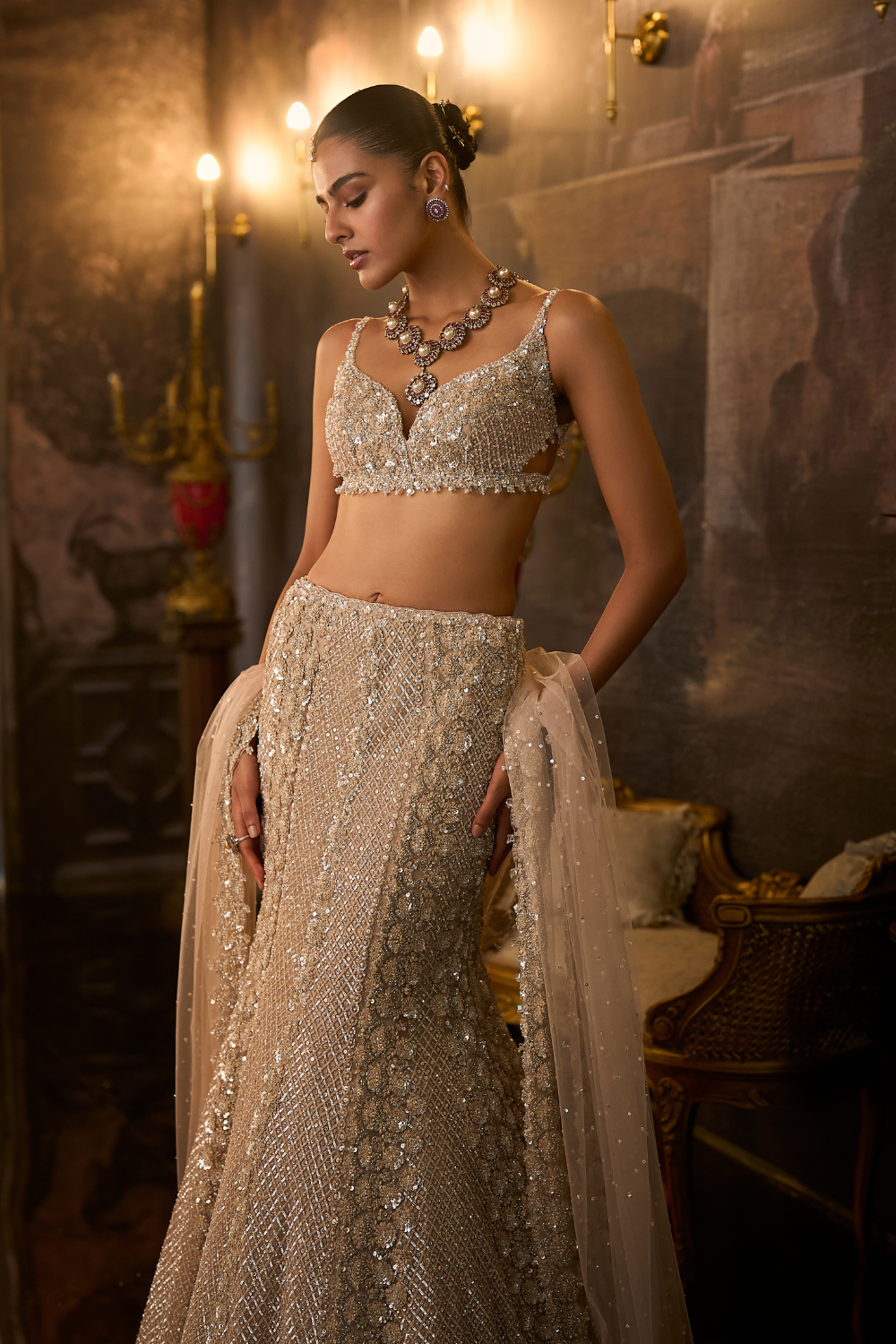 Champagne Fit & Flare Skirt Set